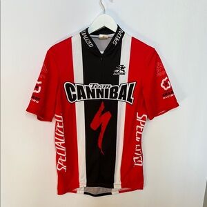 Specialized Team Cannibal Red and Black Cycling Jersey w back pockets Men Sz L